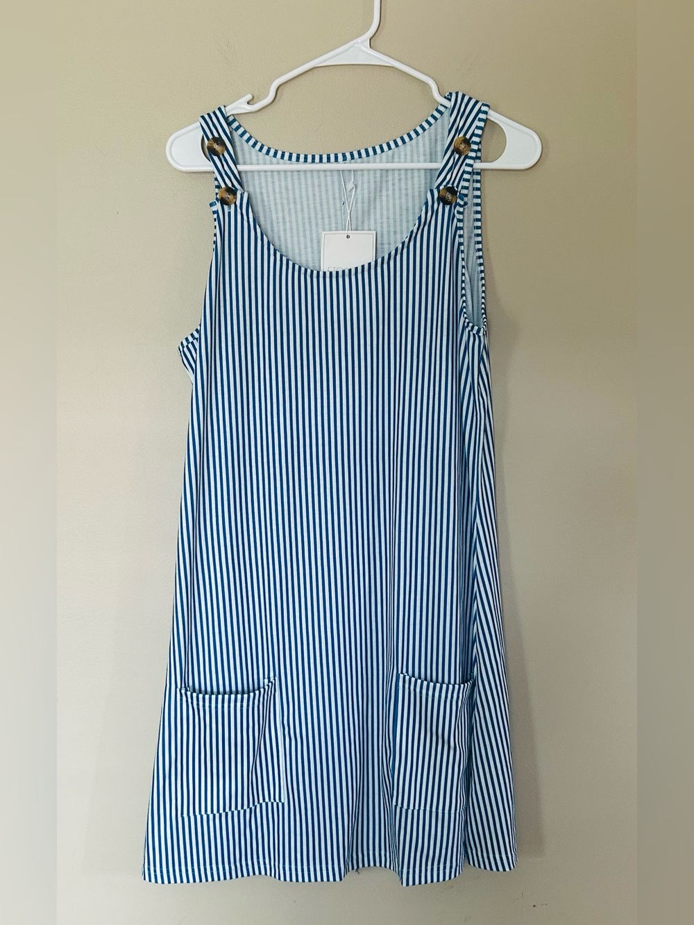 NWT Etcyynew Blue & White Striped Button-Shoulder Sundress
